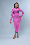 Neon Pink Stripe Bodycon Silhouette Dress