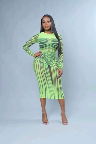 Indya Green Multi Color Bodycon Dress