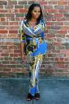 Aria Blue Multi Color Geometric Print Midi Bodycon Dress
