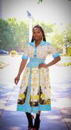 Daleyza Multi Color Print Long Sleeve Pleated Dress