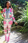 Kylie White Multi Color Floral Print Stretch Fit Tracksuit