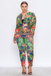 Kylie White Multi Color Floral Print Stretch Fit Tracksuit