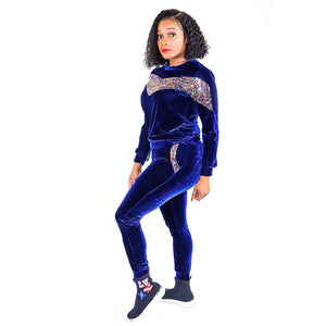 Nia Royal Blue Multi Color Sequin Front Velour 2 Piece Set - A' LA' POSH Clothing