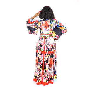 China Garden Red Blue Multi Color Skirt 2 Piece Skirt Set - A' LA' POSH Clothing