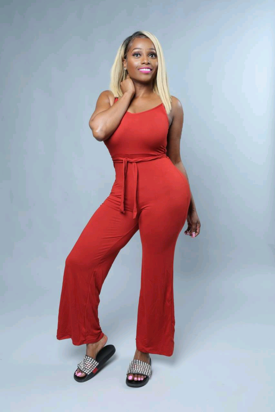 Kelsha Red Stretch Knit Wide Leg Jumpsuit - A' LA' POSH Clothing