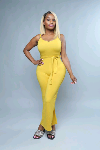 Kelsha Mustard Stretch Knit Wide Leg Jumpsuit - A' LA' POSH Clothing