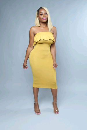 Masika Mustard Silhouette Bodycon Midi Tube Dress - A' LA' POSH Clothing