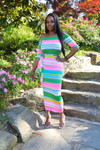 Neon Pink Stripe Bodycon Silhouette Dress - A' LA' POSH Clothing
