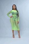 Kim K Neon Green Stripe Transparent Bodycon Dress - A' LA' POSH Clothing