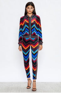 Jai Jai Velvet Black Red Multi Color Stripe Stretch Fit Tracksuit - A' LA' POSH Clothing