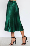 Esperanza Metallic Green Pleated Midi Skirt - A' LA' POSH Clothing