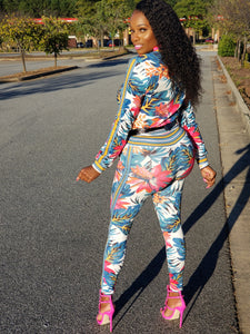 Kylie White Multi Color Floral Print Stretch Fit Tracksuit - A' LA' POSH Clothing