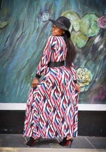 Izabella Multi Color Venetian Print Long Sleeve Maxi Dress - A' LA' POSH Clothing