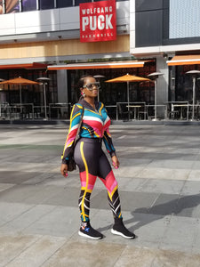 Heiress Black Pink Multi Color Chevron Stripe Stretch Fit Tracksuit - A' LA' POSH Clothing