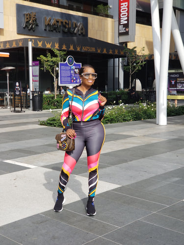 Heiress Black Pink Multi Color Chevron Stripe Stretch Fit Tracksuit - A' LA' POSH Clothing
