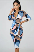 Aria Blue Multi Color Geometric Print Midi Bodycon Dress - A' LA' POSH Clothing
