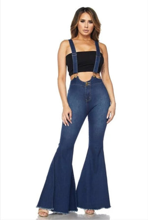 Tecorri Dark Denim Bell Bottom Overall Jeans - A' LA' POSH Clothing