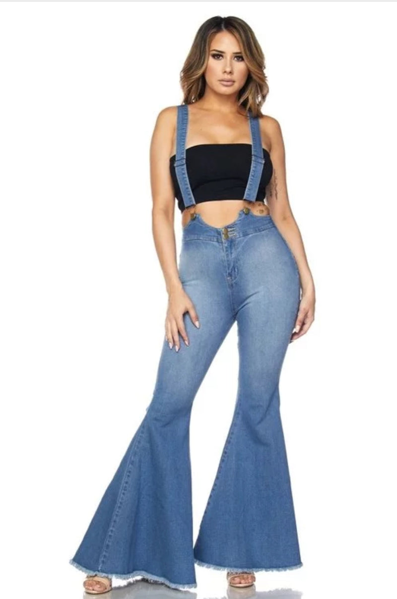 Tecorri Denim Blue Bell Bottom Overall Jeans - A' LA' POSH Clothing