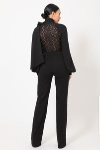 Dior Neck Ribbon Neck Tie Lace Top Long Sleeve Jumpsuit - A' LA' POSH Clothing