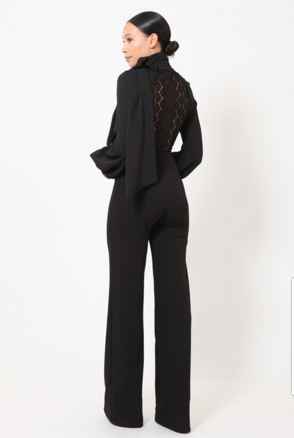 Dior Neck Ribbon Neck Tie Lace Top Long Sleeve Jumpsuit - A' LA' POSH Clothing