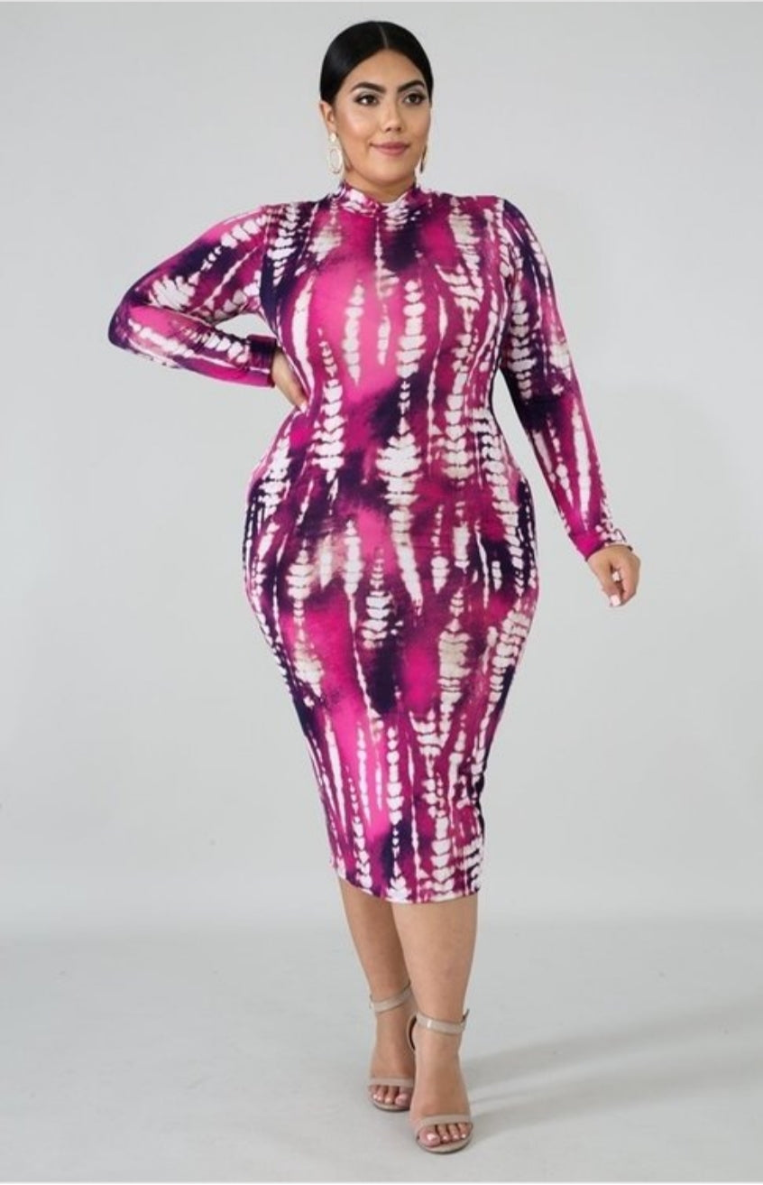Posh Multi Pink Violet Bodycon Silhouette Dress Curvy Plus A' La' Posh Clothing Posh Multi Pink Violet Bodycon Silhouette Dress Curvy Plus A' La' Posh Clothing