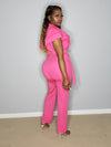 Kalis Hot Pink Ruffle Key Hole Jumpsuit - A' LA' POSH Clothing