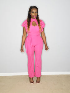 Kalis Hot Pink Ruffle Key Hole Jumpsuit - A' LA' POSH Clothing