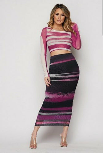 Khloe Black Purple Transparent 2 Piece Bodycon Skirt Set - A' LA' POSH Clothing