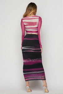 Khloe Black Purple Transparent 2 Piece Bodycon Skirt Set - A' LA' POSH Clothing