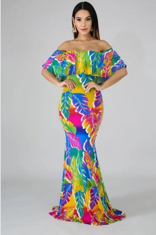 Caroline Multi Color Off The Shoulder Bodycon Silhouette Dress