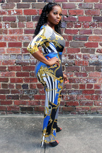 Milani Royal Blue Black Chain Print Stretch Jumpsuit - A' LA' POSH Clothing