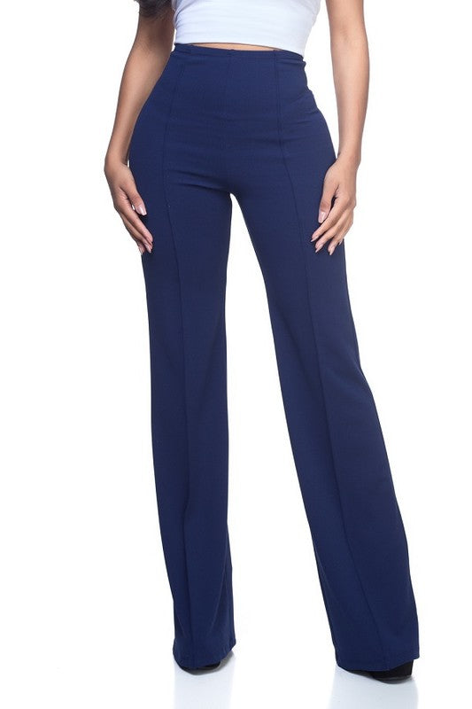 Hilton Navy High Waist Wide Leg Pants  A' La' Posh Clothing