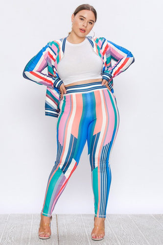 Bubble Gum Multi Color Geometric Stripe Stretch Fit Tracksuit (Curvy Posh) Plus - A' LA' POSH Clothing