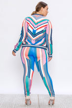 Bubble Gum Multi Color Geometric Stripe Stretch Fit Tracksuit (Curvy Posh) Plus - A' LA' POSH Clothing