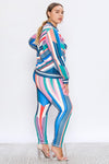 Bubble Gum Multi Color Geometric Stripe Stretch Fit Tracksuit (Curvy Posh) Plus - A' LA' POSH Clothing
