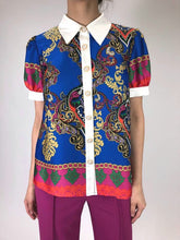 Electra Royal Blue Multi Color Floral Print Satin Blouse - A' LA' POSH Clothing