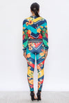 Candi Navy Diagonal Stripe Flower Print Stretch Fit Tracksuit - A' LA' POSH Clothing