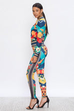 Candi Navy Diagonal Stripe Flower Print Stretch Fit Tracksuit - A' LA' POSH Clothing