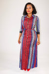 Fantasia Red Blue Multi Color Mixed Print Dress - A' LA' POSH Clothing
