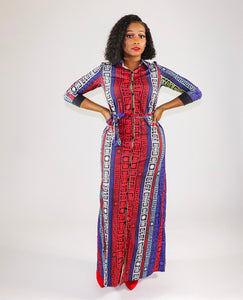 Fantasia Red Blue Multi Color Mixed Print Dress - A' LA' POSH Clothing