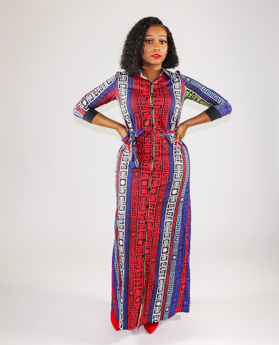 Fantasia Red Blue Multi Color Mixed Print Dress - A' LA' POSH Clothing