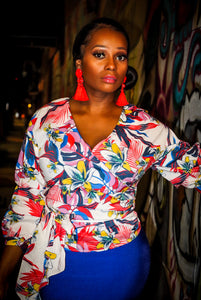 Michelet' White Multi-Color Floral Wrap Top - A' LA' POSH Clothing