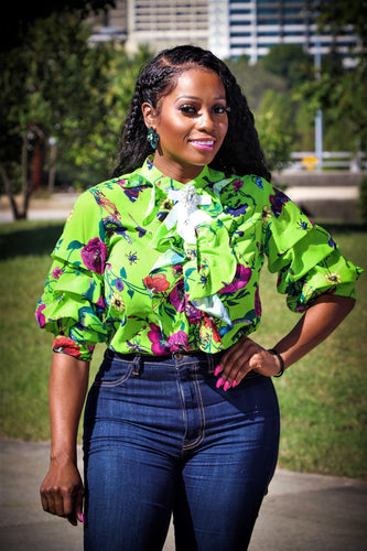 Malaysia Lime Green Multi Color Floral Print Top - A' LA' POSH Clothing