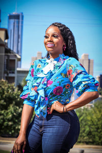 Malaysia Blue Multi Color Floral Print Top - A' LA' POSH Clothing