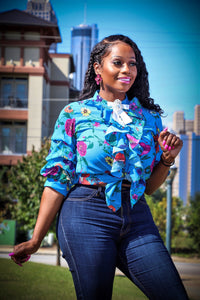 Malaysia Blue Multi Color Floral Print Top - A' LA' POSH Clothing