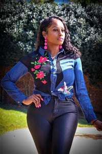 Cataleya Dark Denim Mesh Button Down Top - A' LA' POSH Clothing