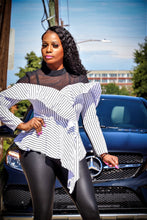 Gardenia White & Black Diagonal Stripe Long Sleeve Mesh Top - A' LA' POSH Clothing