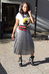 Esperanza Metallic Silver Pleated Midi Skirt - A' LA' POSH Clothing