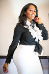 Aniyah Black & White Contrast Ruffle Button Down Top - A' LA' POSH Clothing