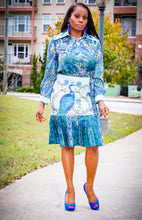 Royal Blue Teal Peacock Pattern Print 2 Piece Skirt Set - A' LA' POSH Clothing